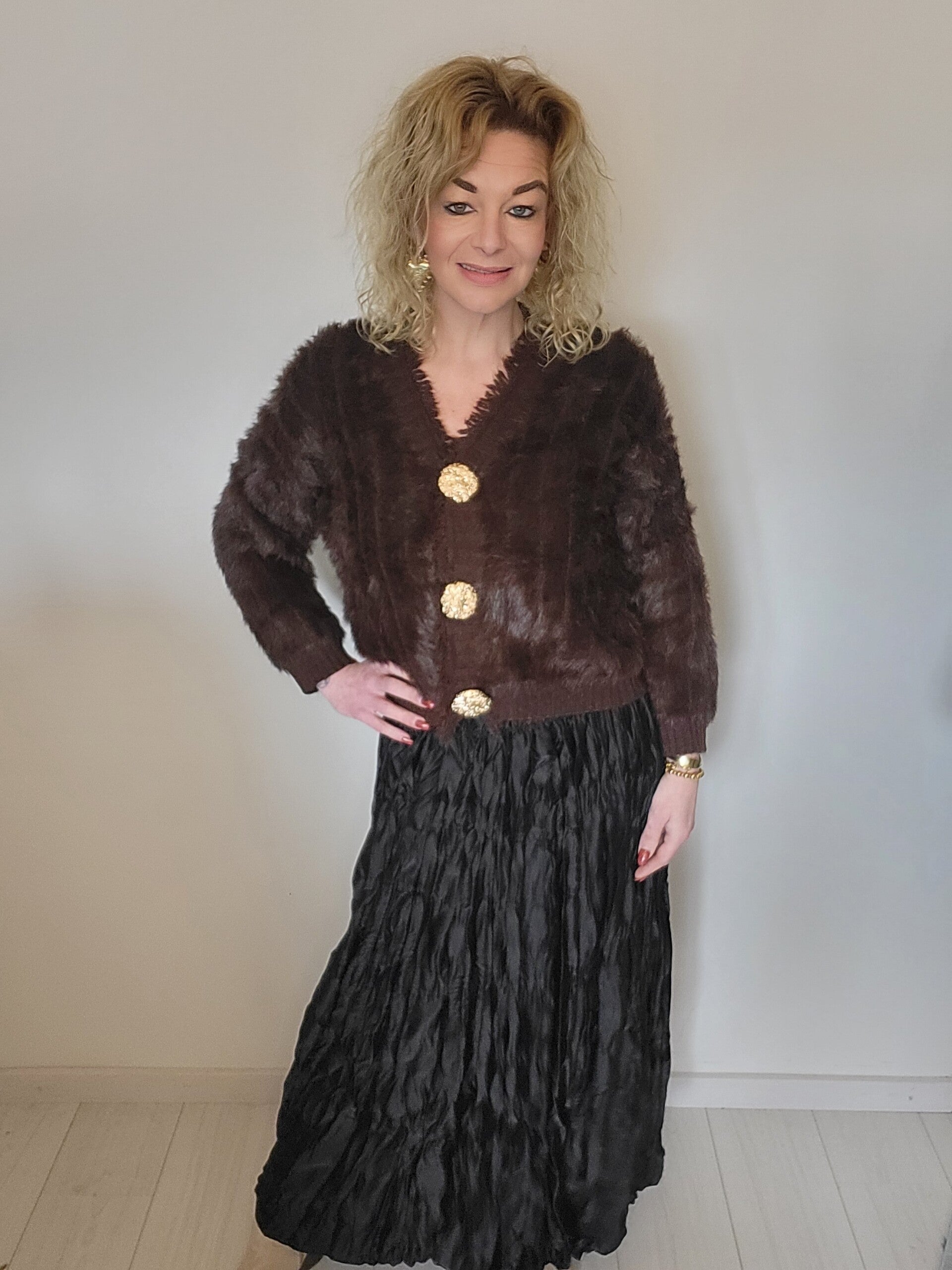 Lange wrinkle rok zwart