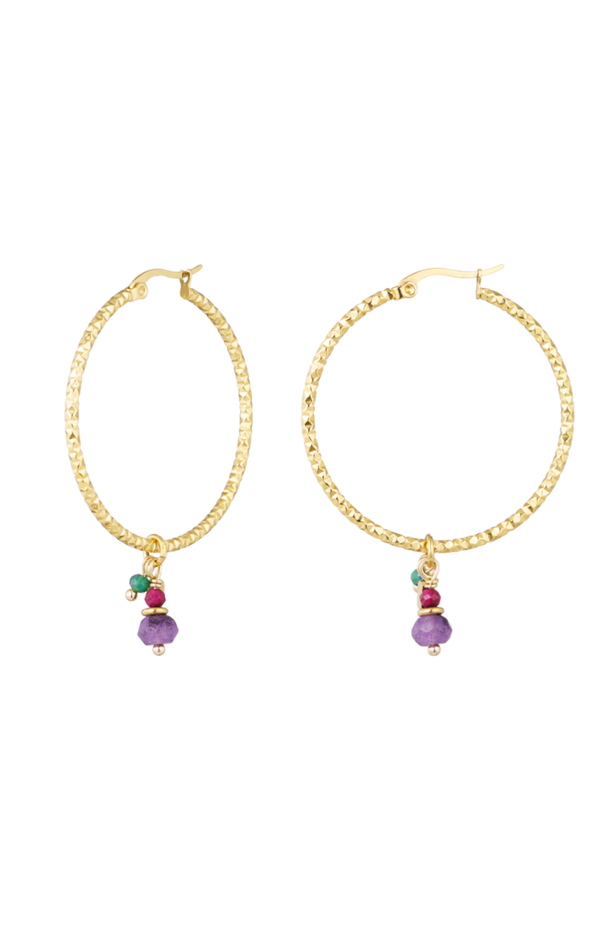 Gouden ring oorbellen met steentjes