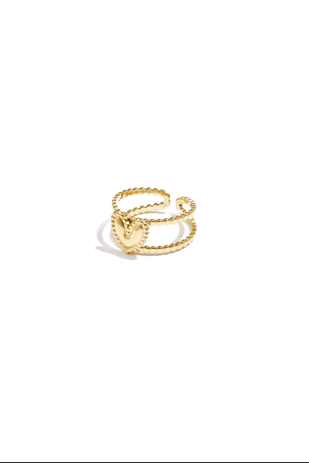 Ring verstelbaar goud dubbel met hart