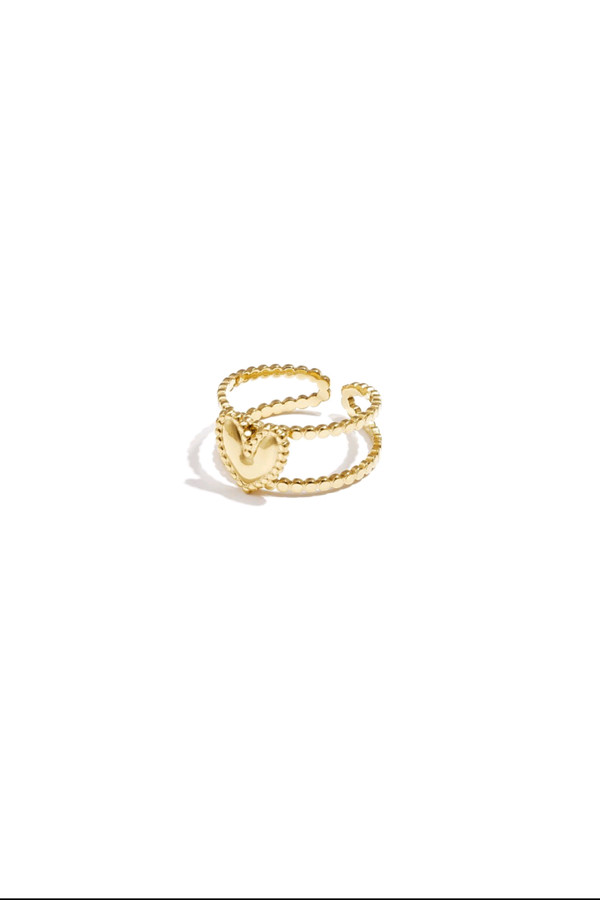 Ring verstelbaar goud dubbel met hart