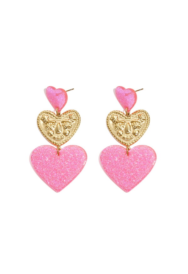 Statement oorbellen met glitter hart