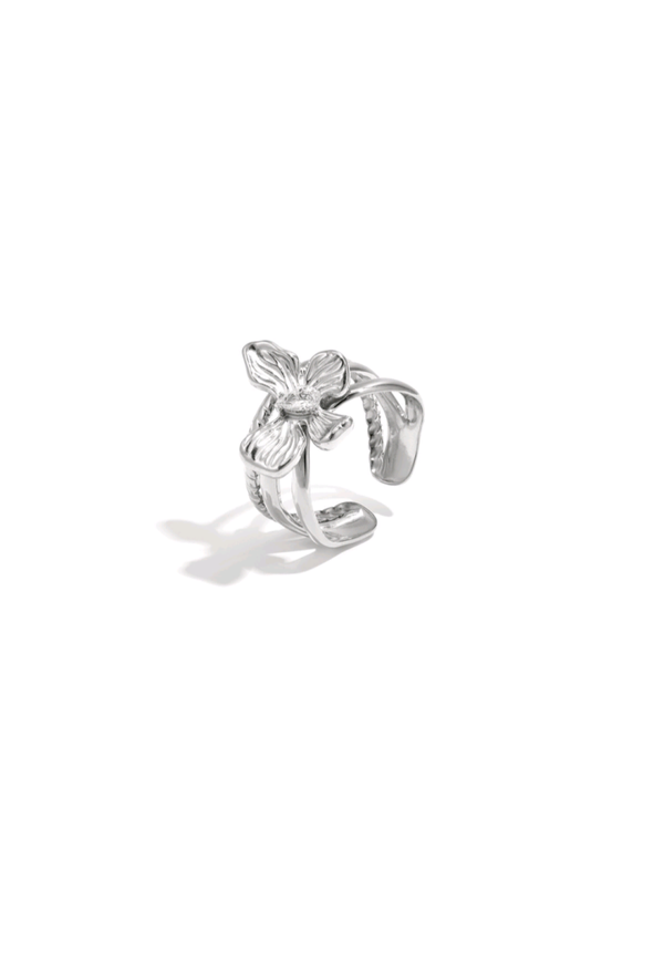 Ring bloem statement zilver