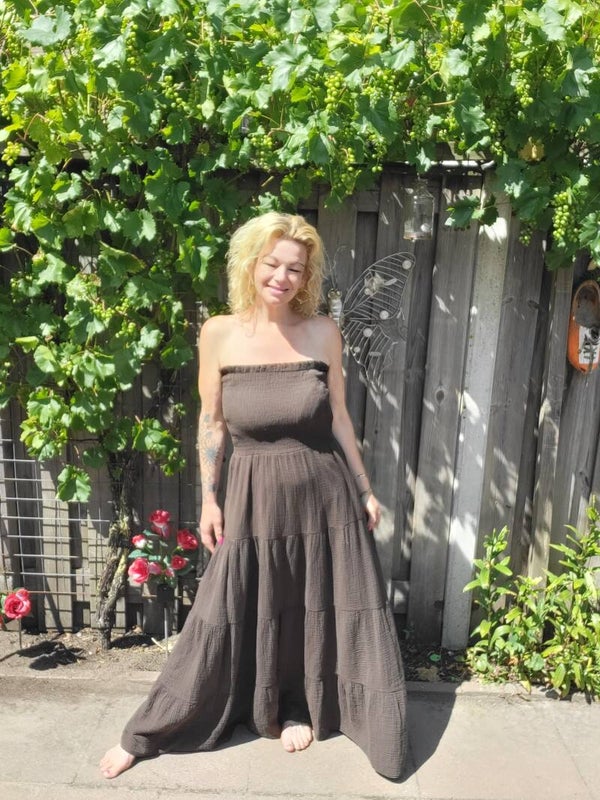 Strapless Maxi-Jurk – Najaarskleuren (One Size t/m maat 42) chocolade bruin