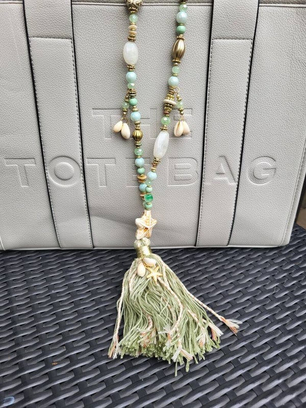 Lange Ketting met Kralen en Tassel groen