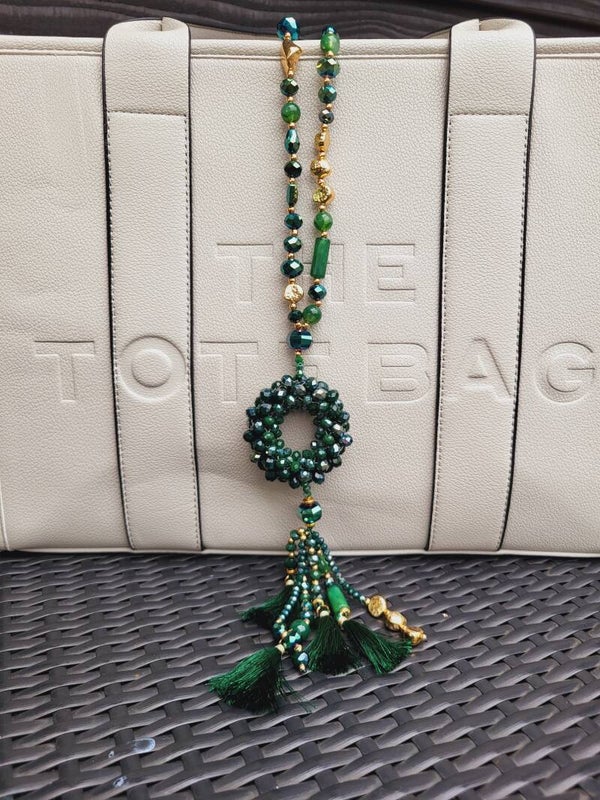 Lange Ketting met Kralen en Tassel groen