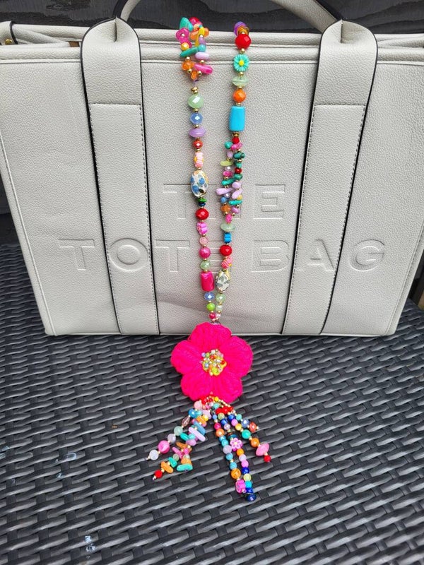 Lange Ketting met Kralen en Tassel bloem