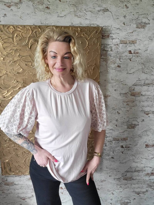 Shirt met pofmouw oud roze