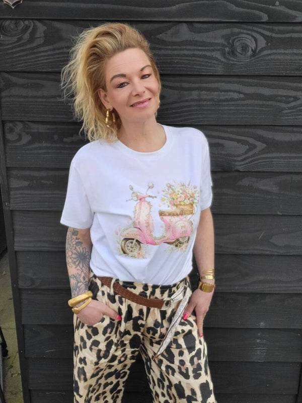 Shirt met scooter roze