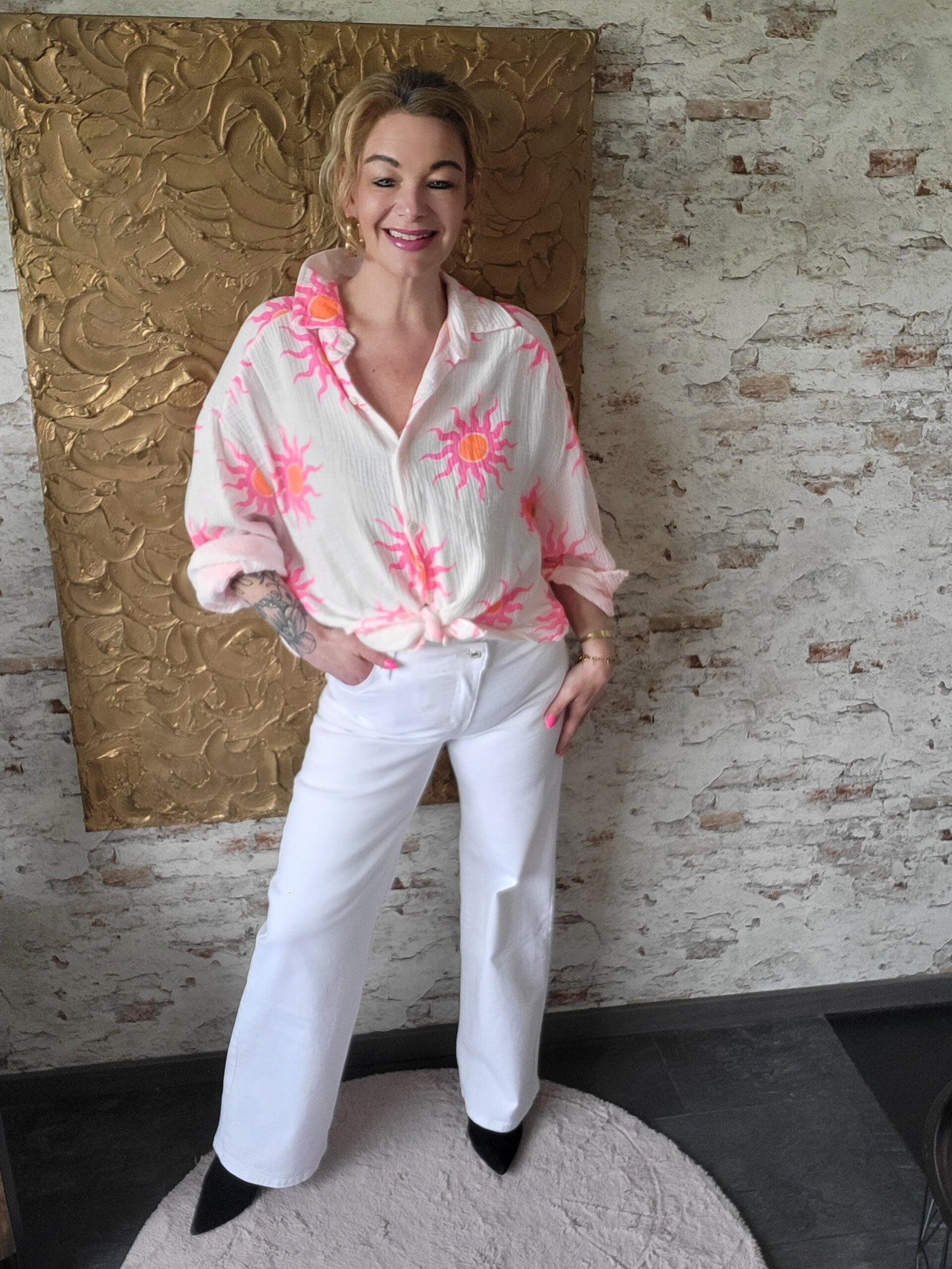 Goodies wide leg jeans wit schuine knoop