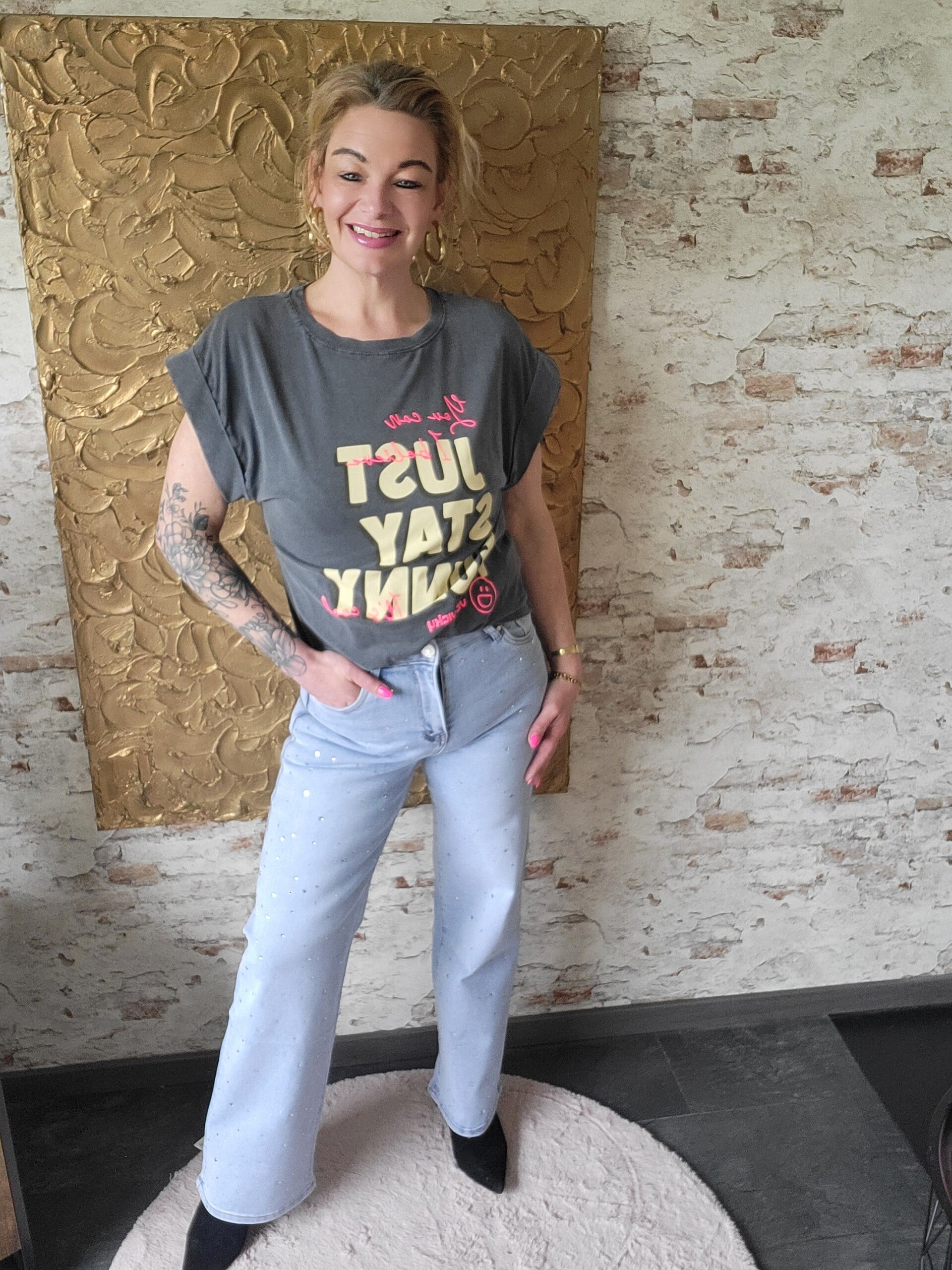 Goodies wide leg jeans denim strass-steentjes