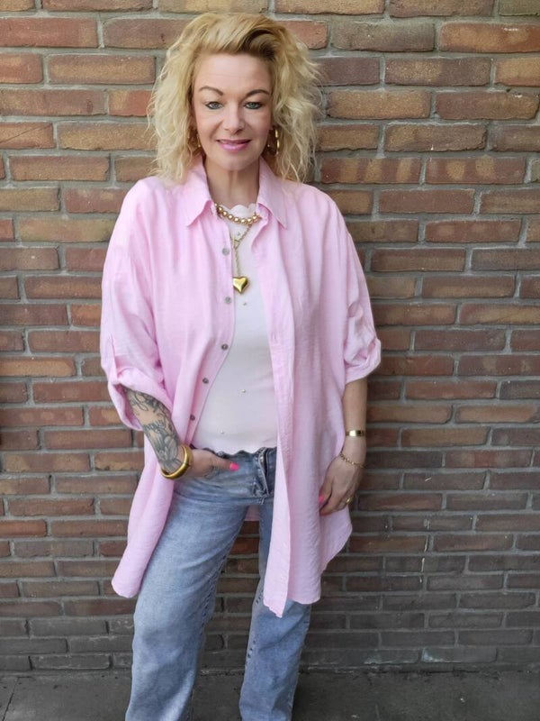 Lange blouse plussize iconic roze