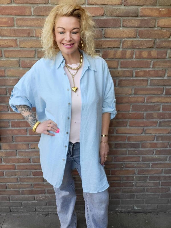Lange blouse plussize iconic blauw