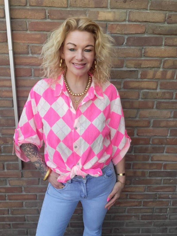 Blouse ruit roze