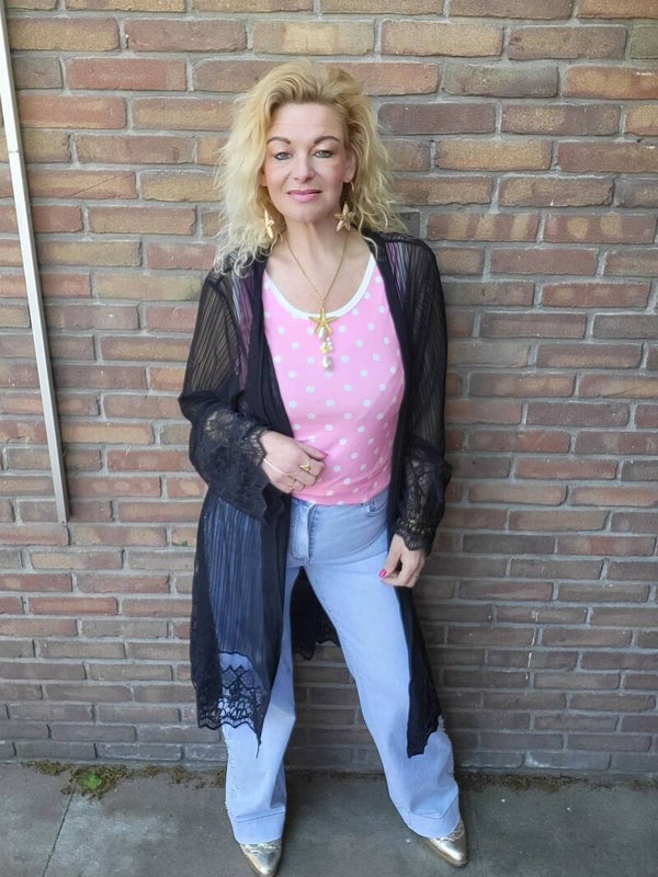 Kimono zwart kant panter