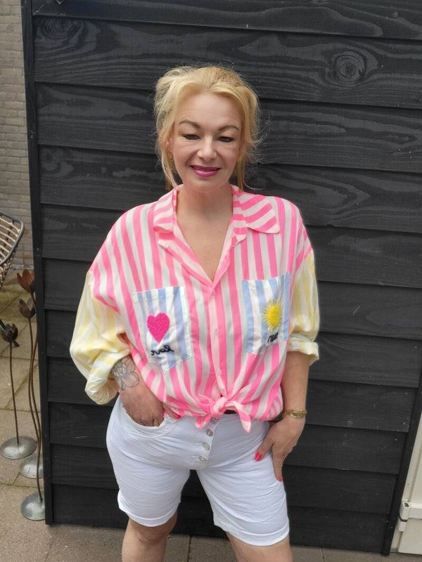 Gesteepte blouse roze