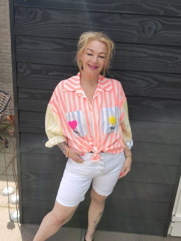 Blouse strepen zalm