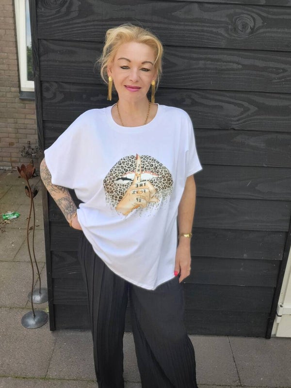 Shirt panterlip bling wit