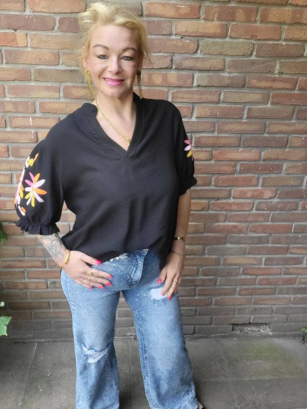 Blouse met pofmouw zwart