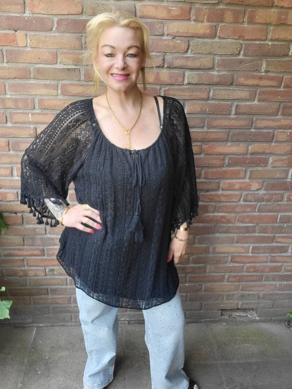 Shirt kant zwart franjes