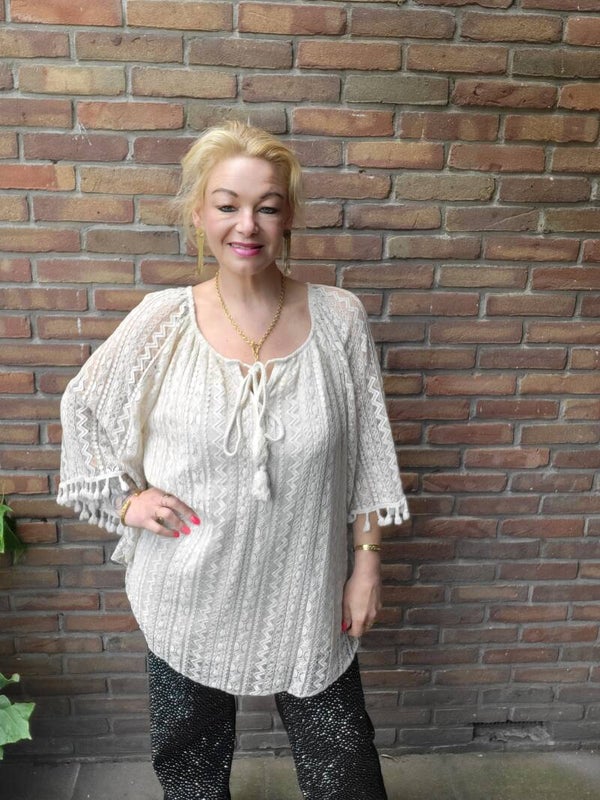 Shirt kant beige met franjes