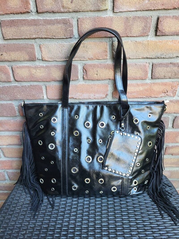 Shopper franjes studs zwart