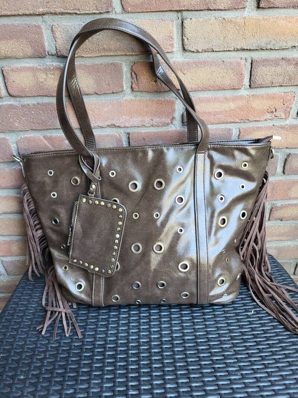 Shopper franjes studs bruin