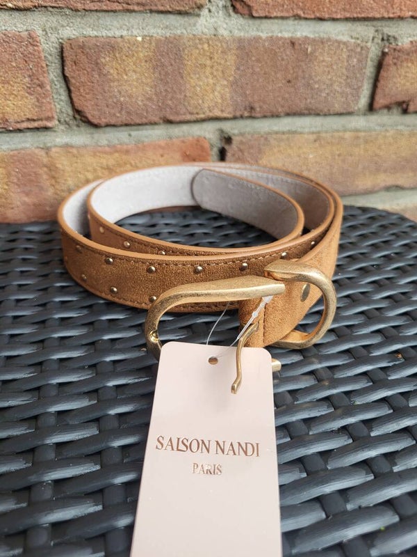 Suede look riem met studs camel