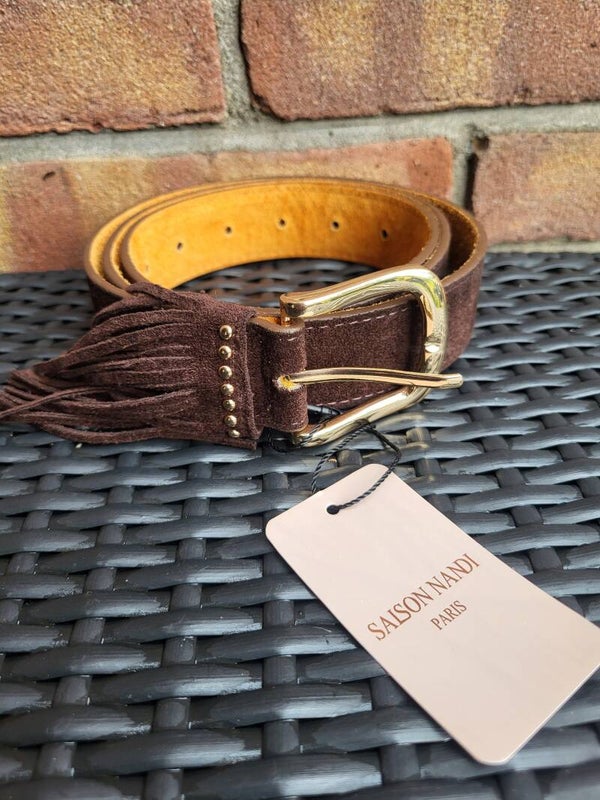 Riem suede met franjes bruin