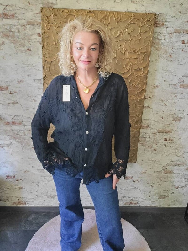 Blouse kanten mouw zwart