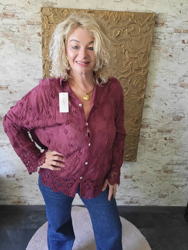 Blouse kanten mouw bordeaux