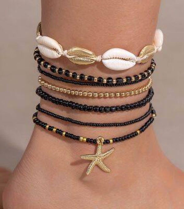 Enkelbandjes zwart met zeester