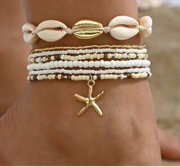Enkelbandjes creme met zeester