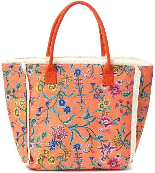 Strandtas met Bloemenprint oranje