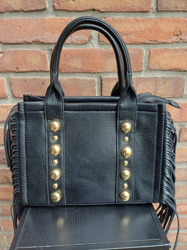 Handtas studs met franjes zwart