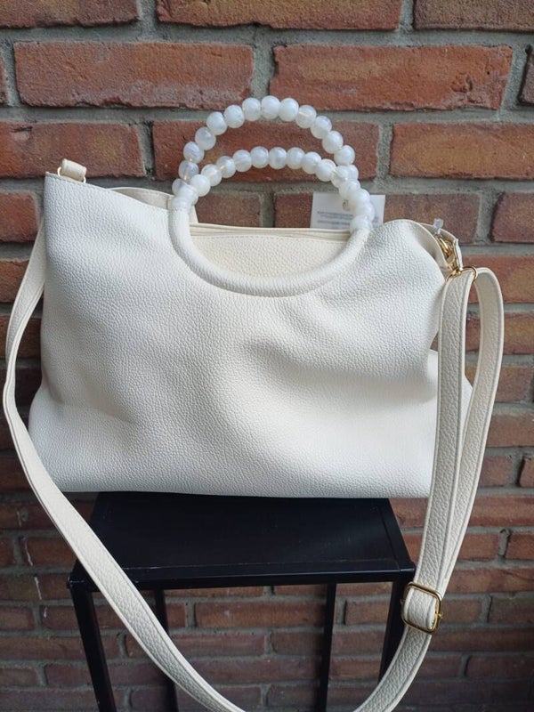 Handtas kralen creme