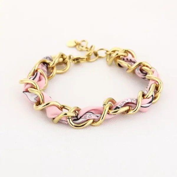Armband schakel bandana goud roze