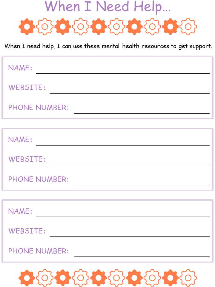 When I need Help, Worksheet.