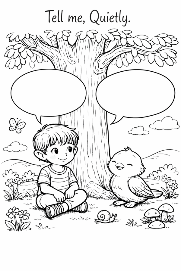 Tell Me, Quietly. A colouring page for the words that haven't come yet.