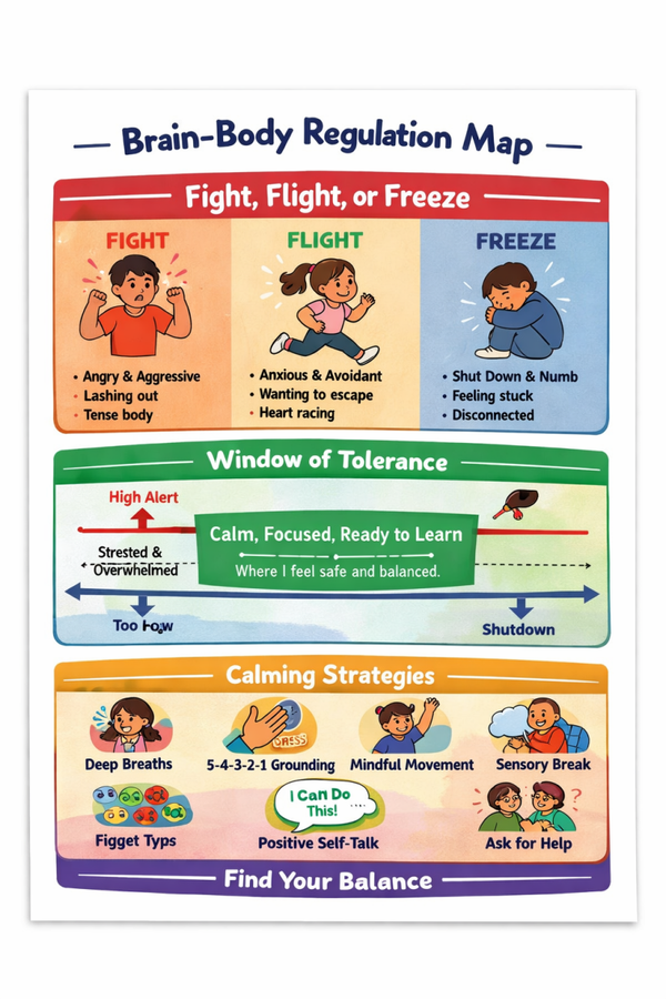 Calming the Brain. Breathing, Grounding, Sensory Tools. Classroom Poster