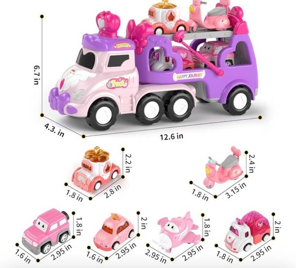Princess Car Transportation Truck Playset- Lights,Music And Back Action