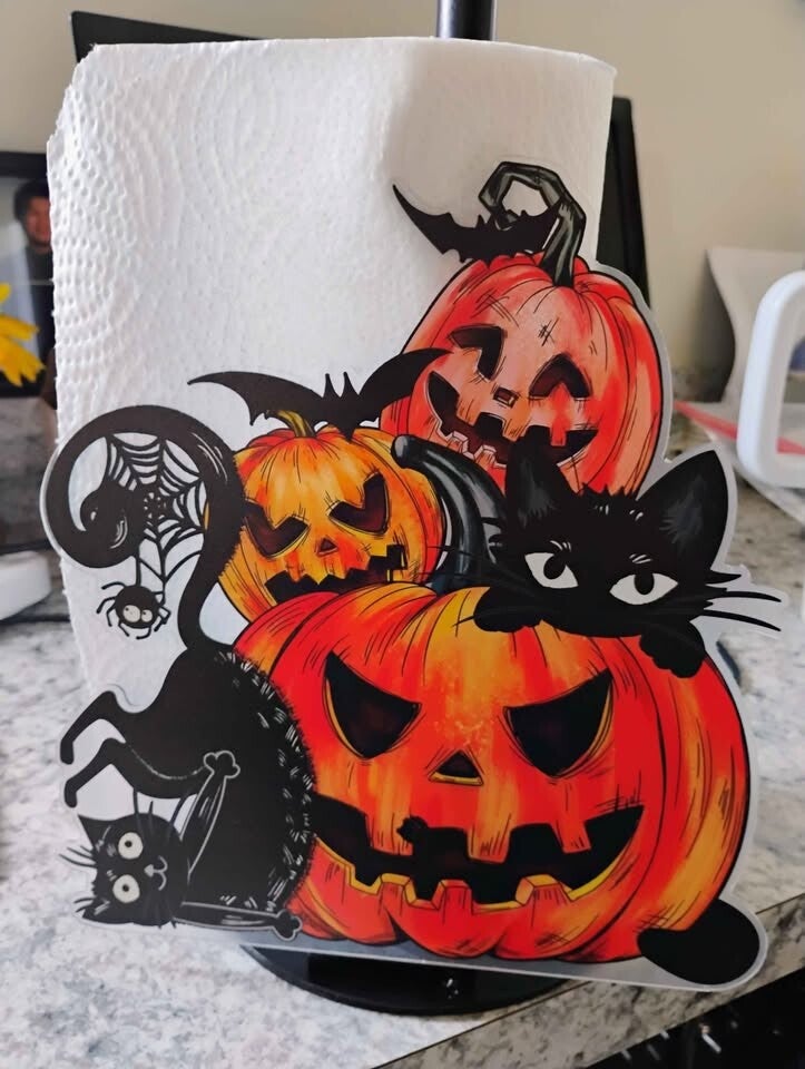 Halloween Pumpkin and Black Cat Paper Towel Holder
