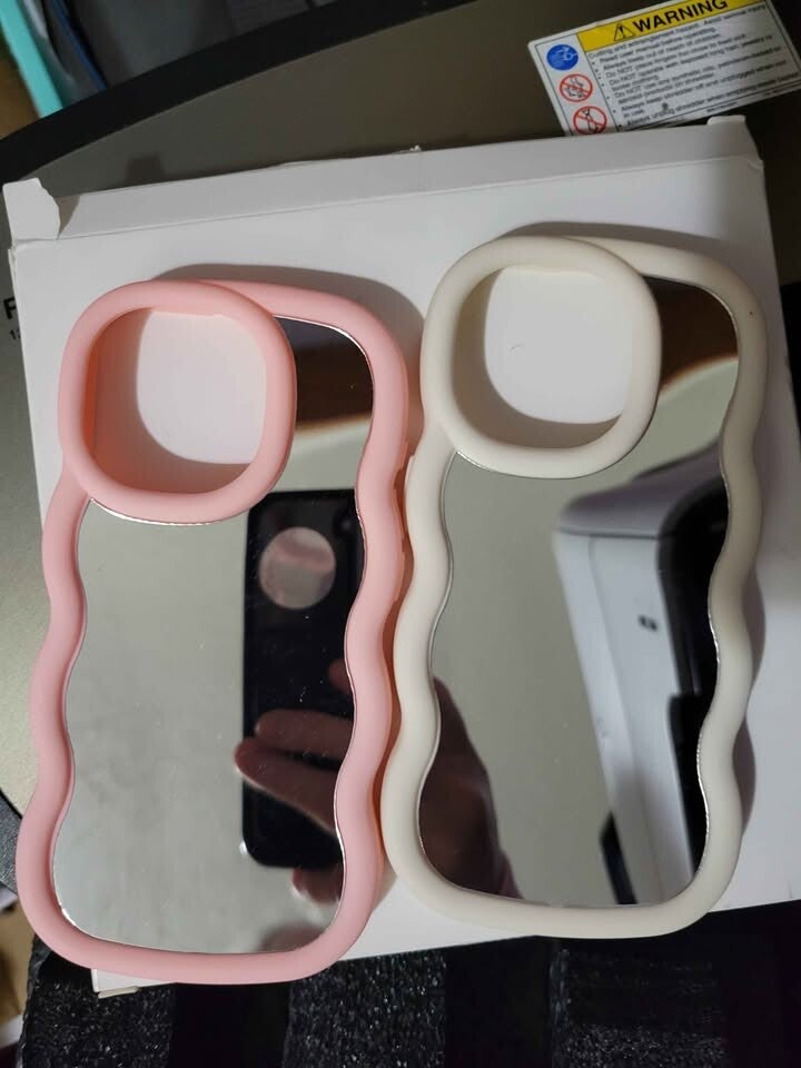 Wavy Mirror Phone Cases - Pink and Cream iPhone 15 Pro