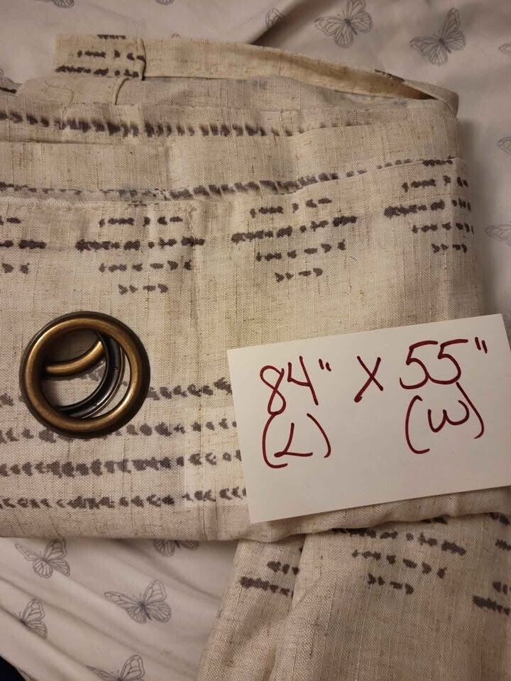 Boho Geometric Linen Grommet Curtains 84" x 55" (2 Panels)