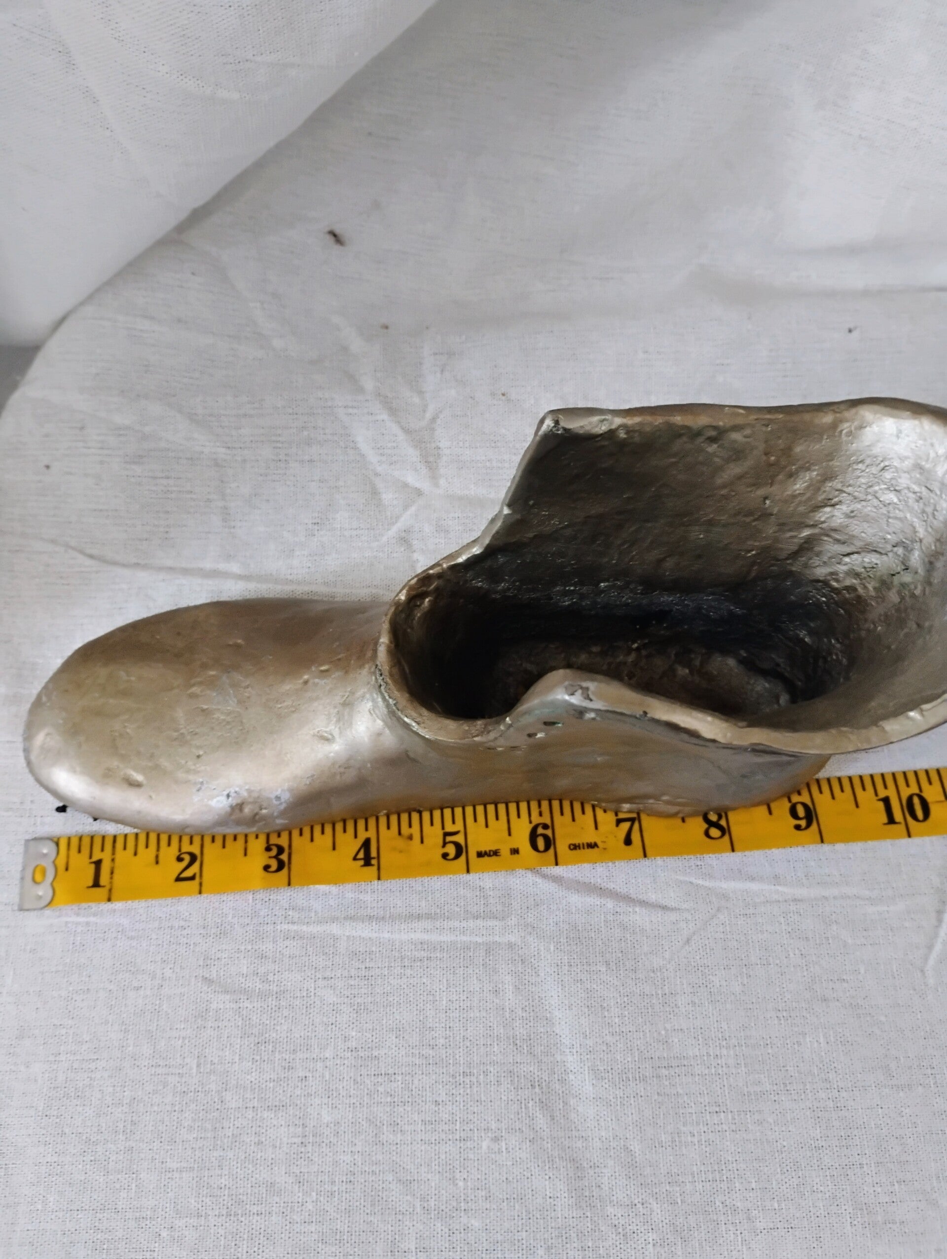 Vintage Cast Metal Victorian Boot Sculpture - Brass Finish Planter / Decor Pre-Loved