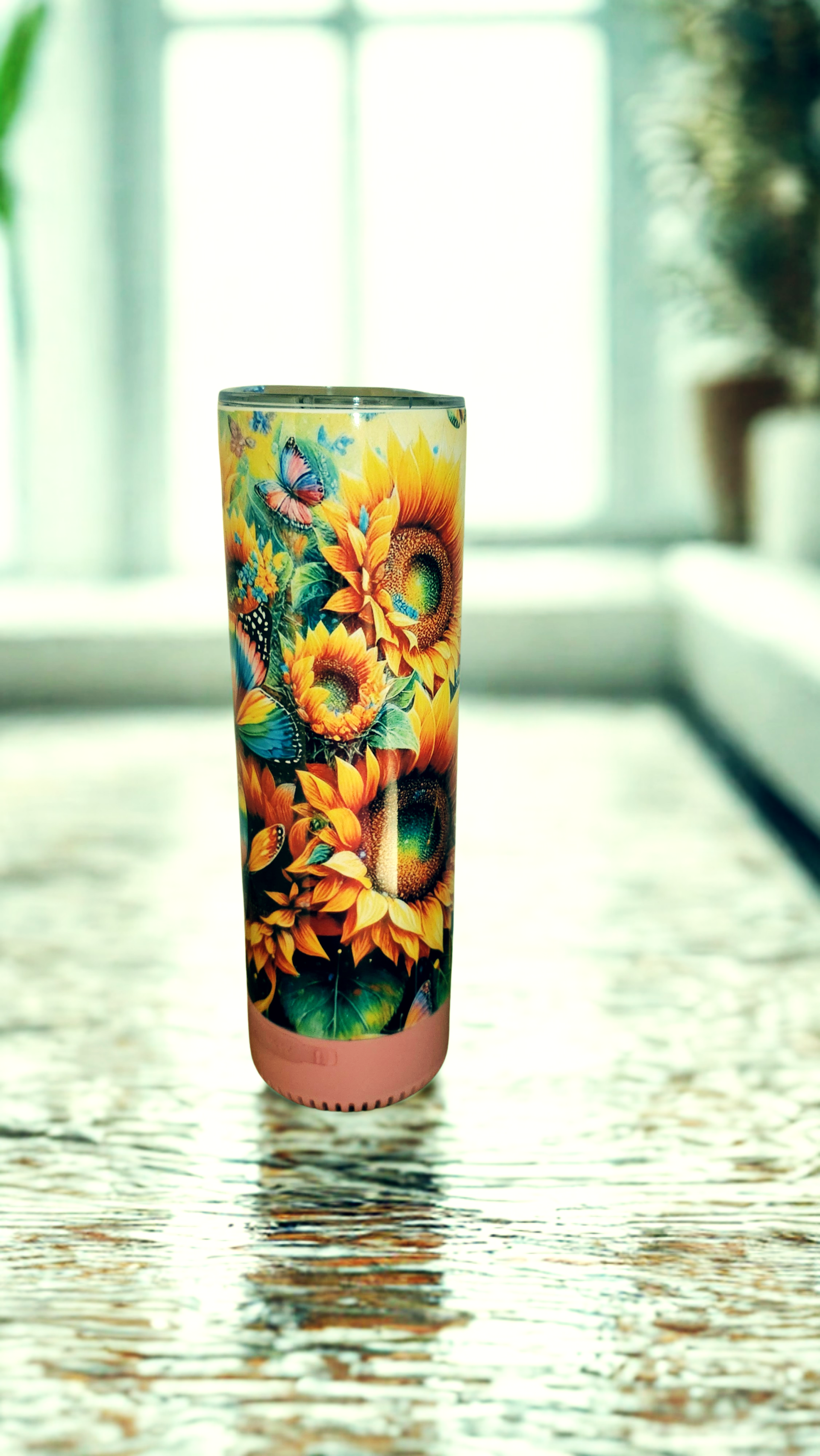 20oz Slim Sunflowers & Butterflies Bluetooth Speaker tumbler