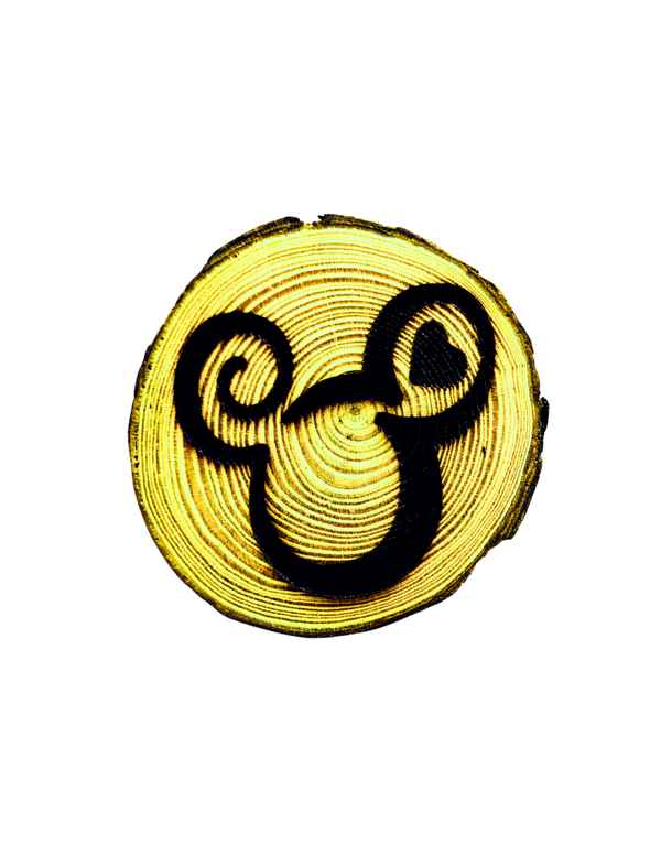 LASER ENGRAVED PINE LOG SLICEMICKEY MOUSE ICON WITH HEART COASTER