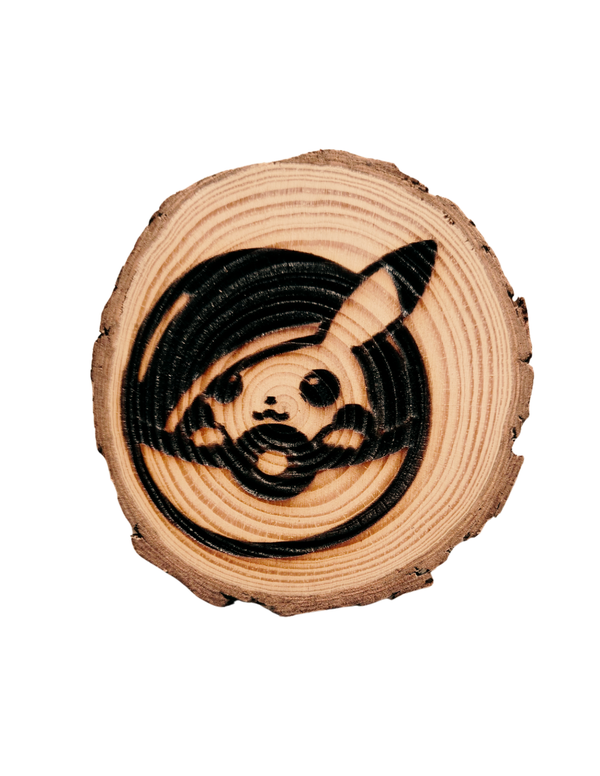 LASER ENGRAVED PINE LOG SLICE PIKACHU COASTER