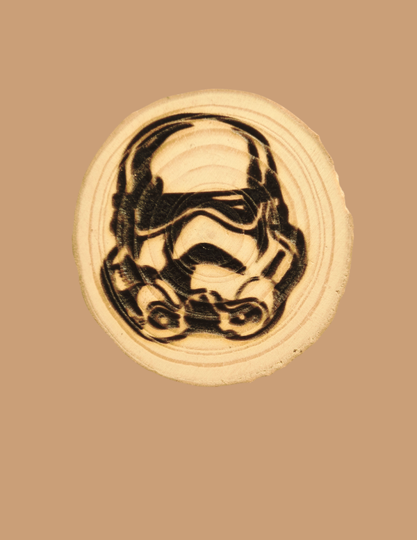 PINE LOG SLICE STORMTROOPER HELMET COASTER