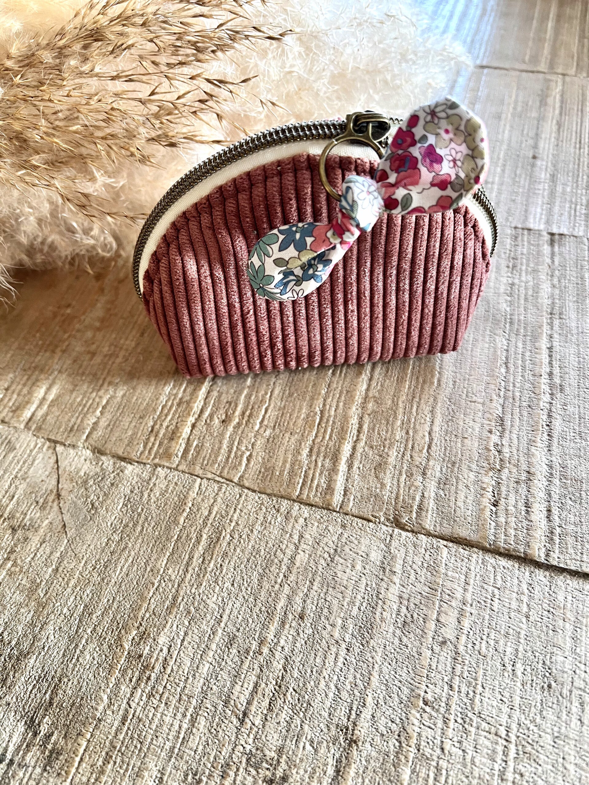 Porte-monnaie velours vieux rose