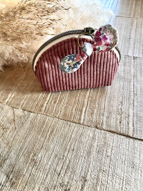 Porte-monnaie velours vieux rose